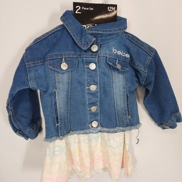 NWT Baby Girls Bebe Print Skater Dress and Denim Jacket‎ Set Size 12M - Picture 8 of 10